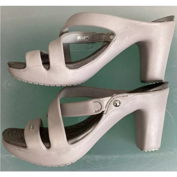 Crocs Womens Cyprus IV Gray/brown Two Tone 4” Heel Comfort Sandals Shoes Size 8 - Picture 2 of 12